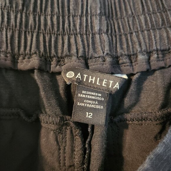 Athleta Women's Size 12 Playa Linen Pull On Bermuda Shorts Pleated Black 9 Inch - Picture 7 of 7